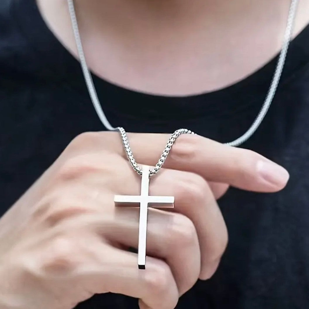 Men’s Titanium Steel Box Chain Cross Necklace