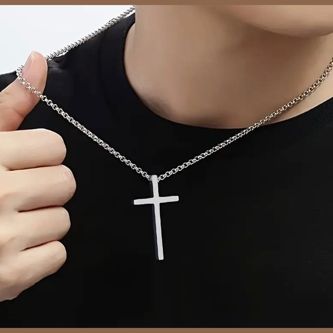 Men’s Titanium Steel Box Chain Cross Necklace