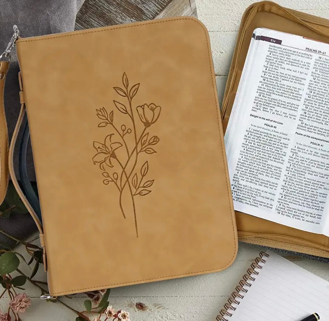 Elegant Vegan Leather Floral Print Bible Case