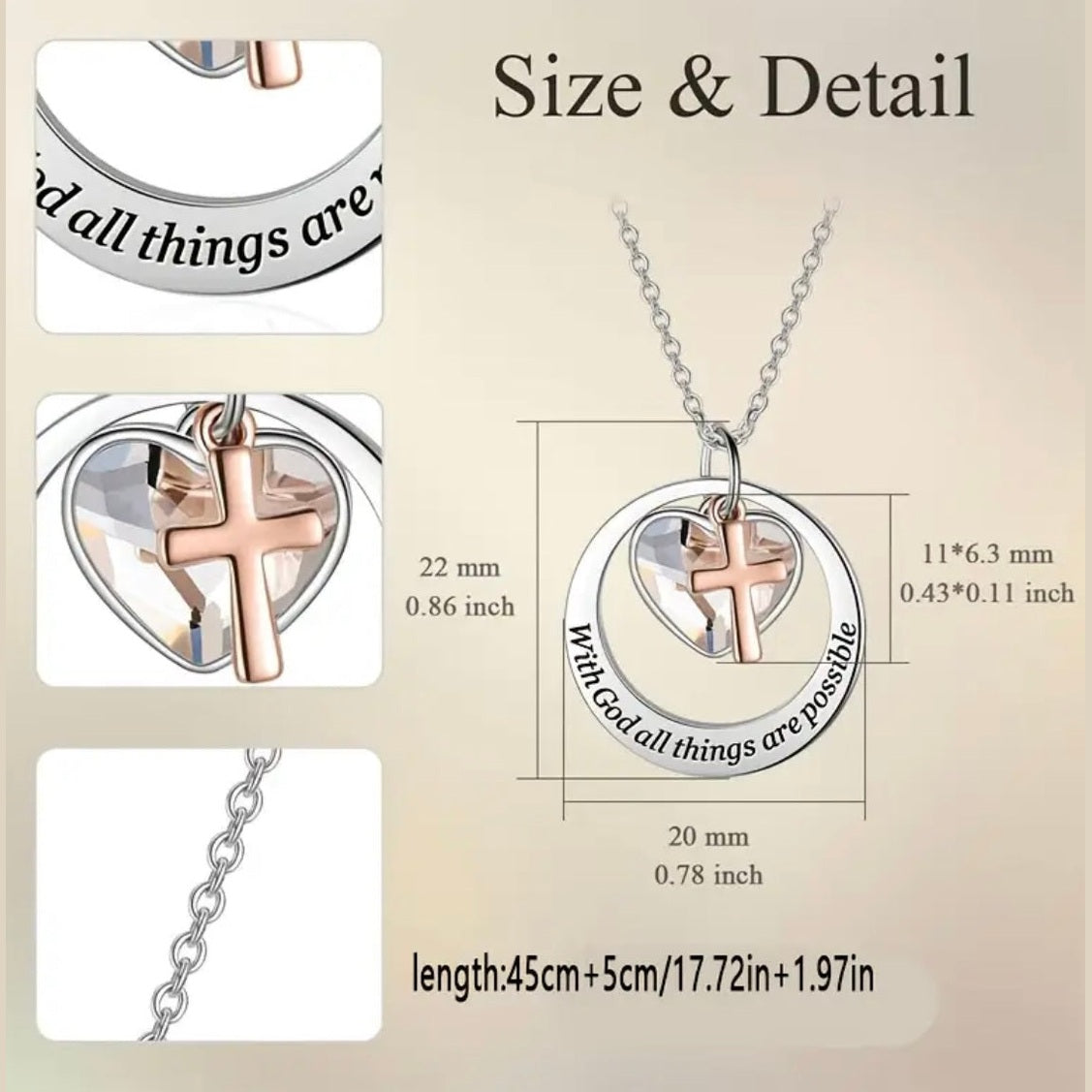 Beautiful “With God” Stainless Steel Cross Accent Necklace