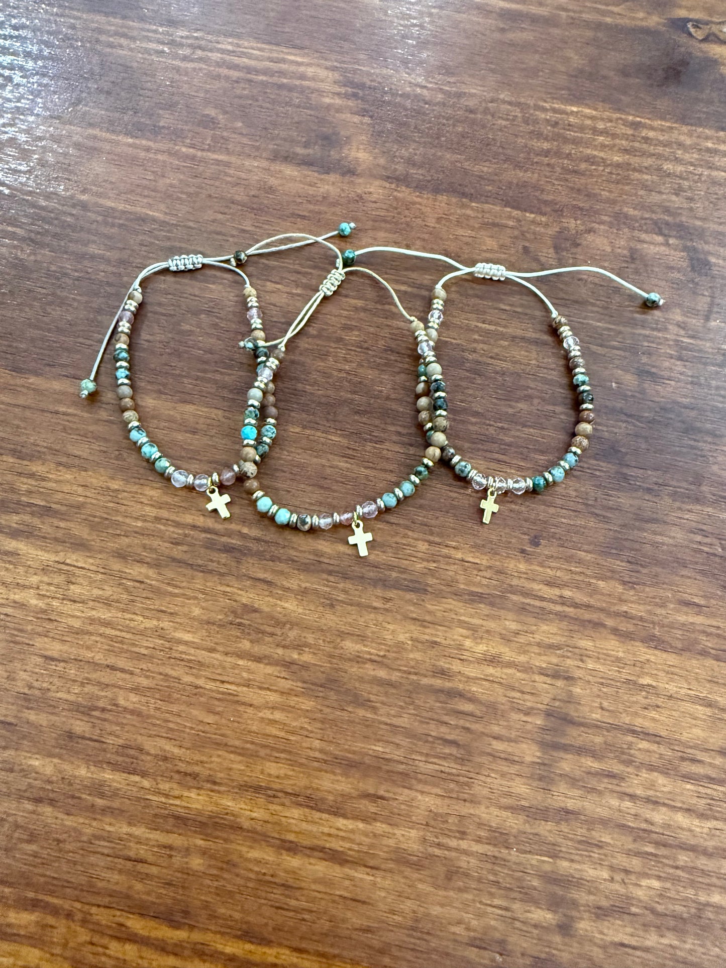 Retro Bohemian Natural Stone Cross Bracelet