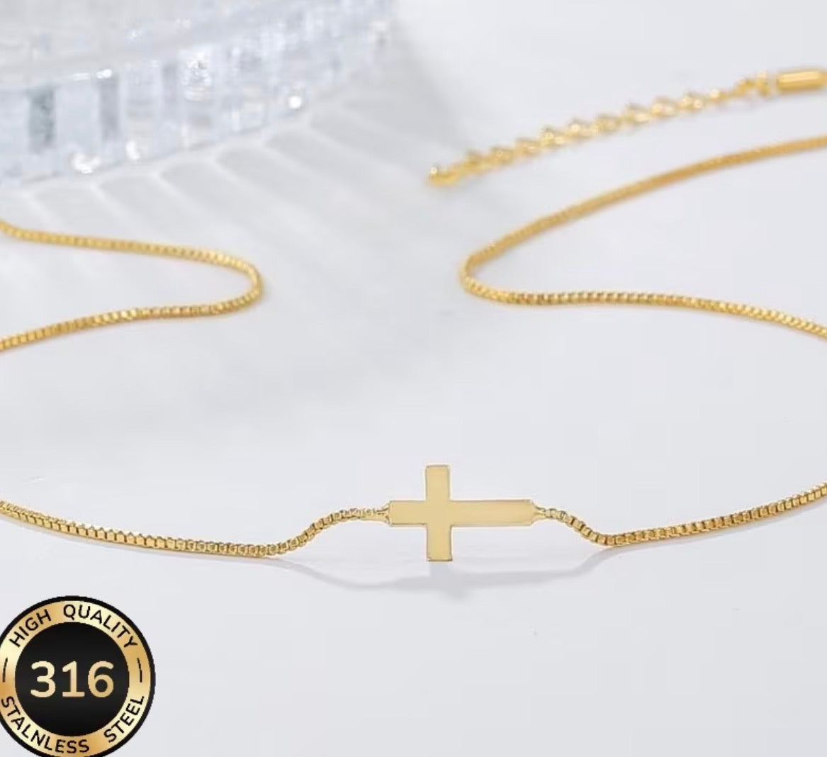 Elegant Stainless Steel Side Cross Necklace