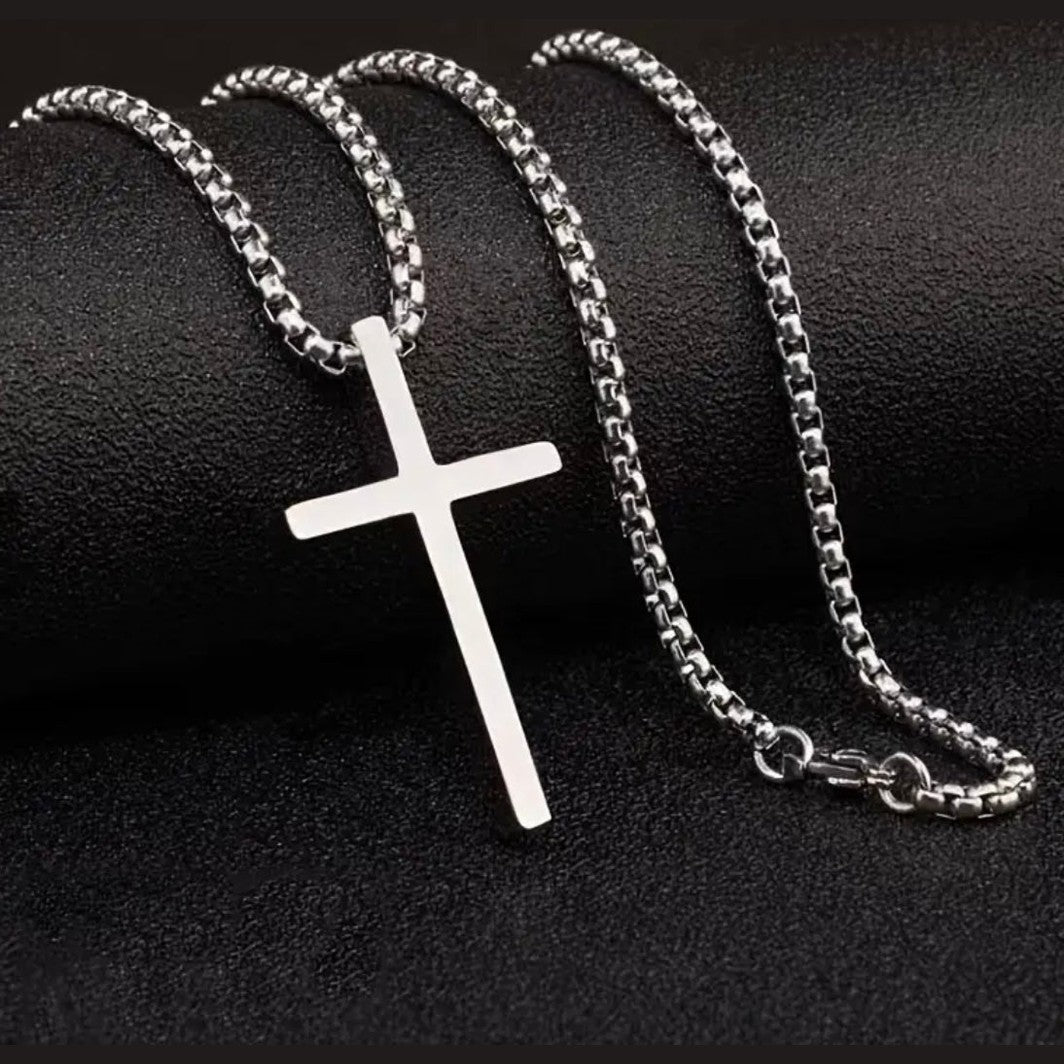 Men’s Titanium Steel Box Chain Cross Necklace