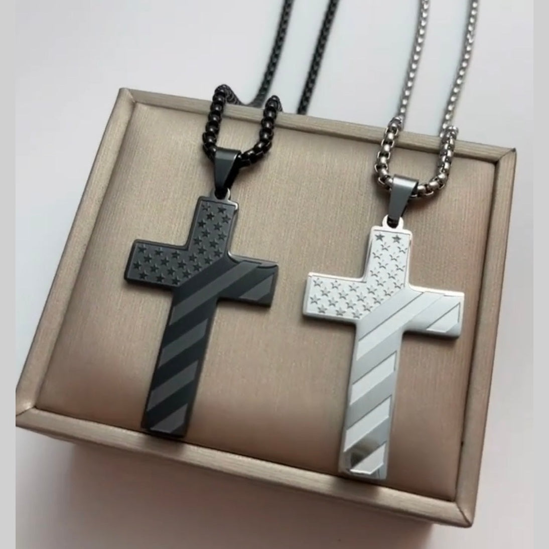 Men’s Phil 4:13 American Flag Stainless Steel Cross Necklace