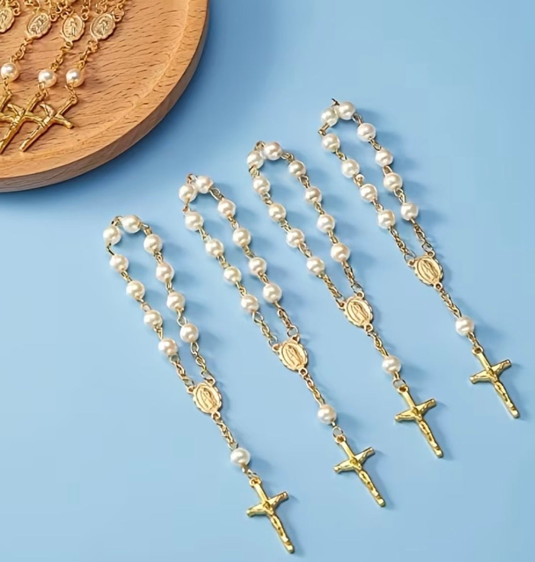 Pearl and Gold Mini Rosary Pocket Charms
