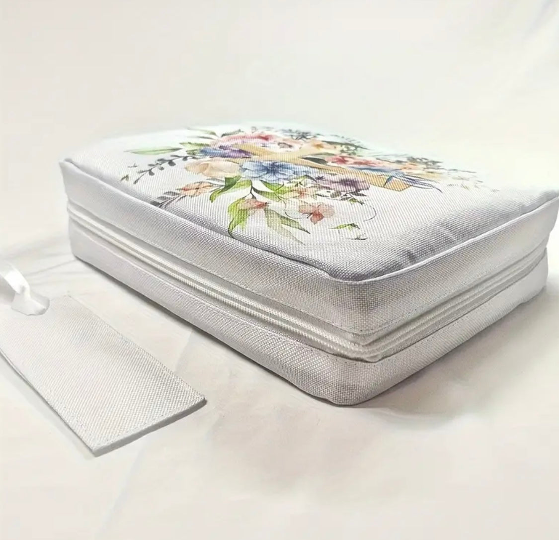 White Floral Cross Print Bible Case