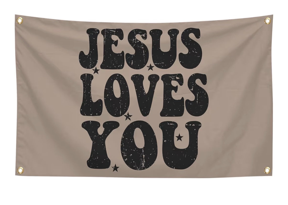 3’x5’ Vintage “Jesus Loves You” Horizontal Tapestry Flag
