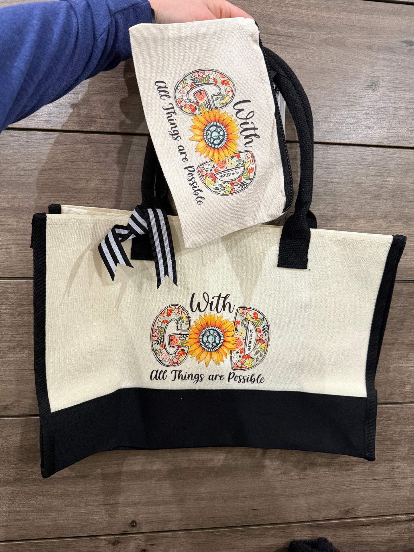 “With God” Large Canvas Tote and Accessory Bag