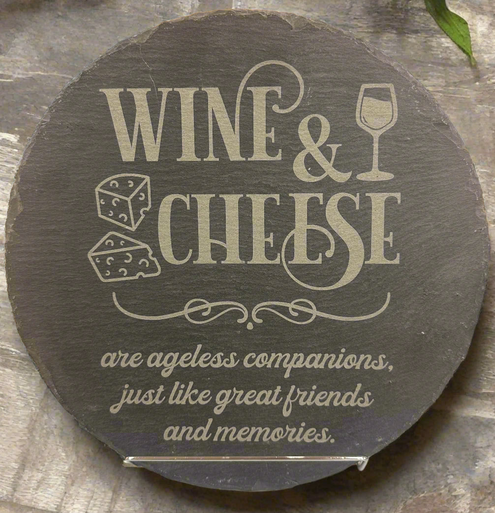 Wine and Cheese Slate Cheese Board with 4 Slate Markers