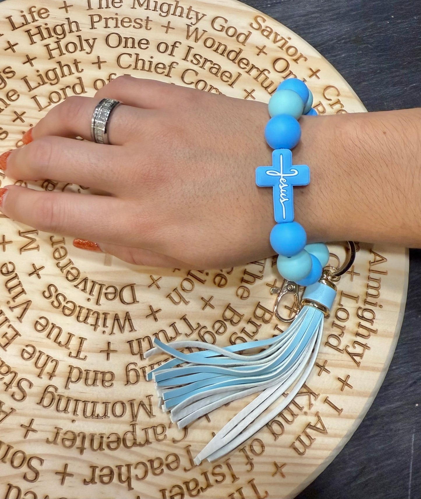 Jesus Silicone Bead Bracelet Keychain