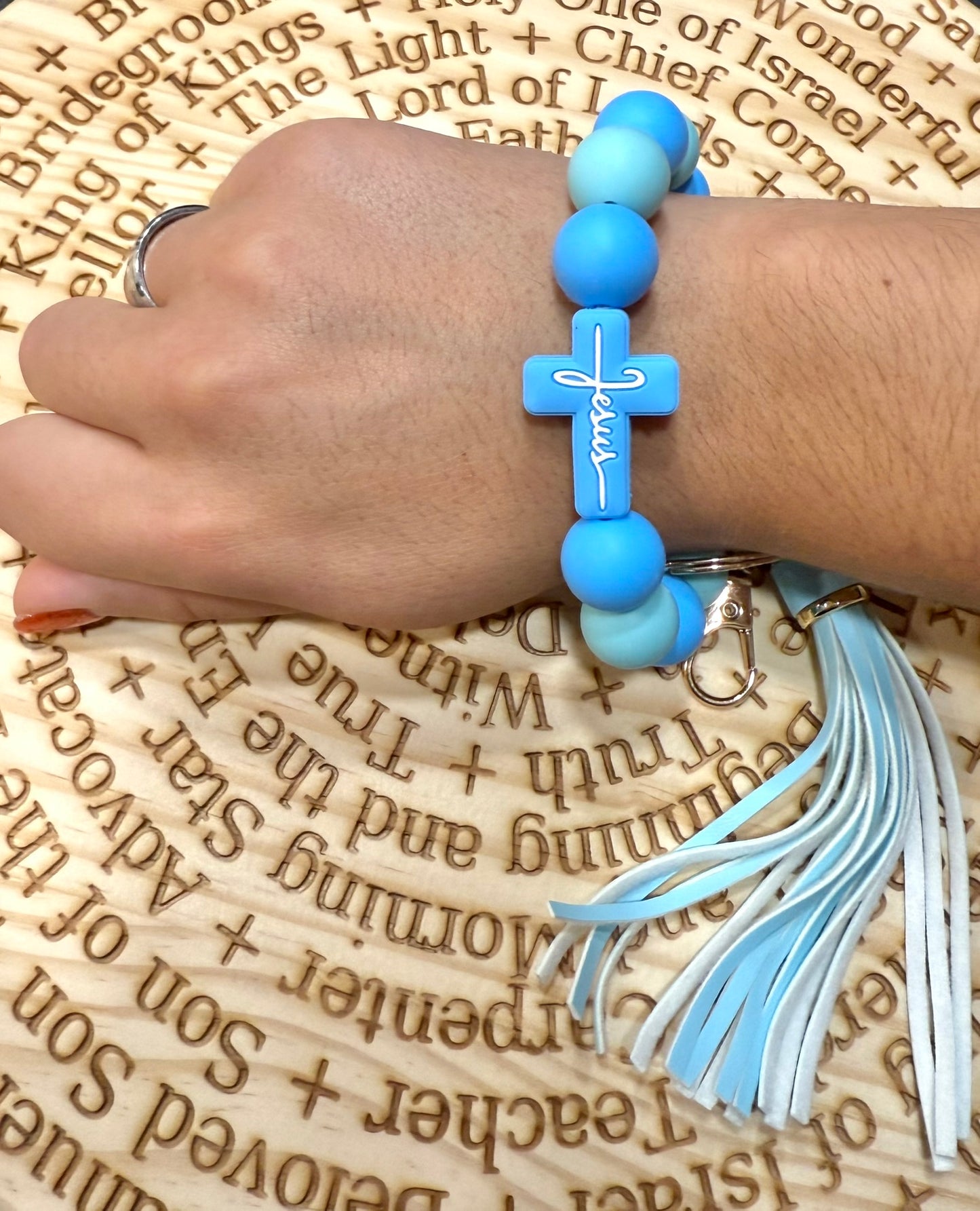 Jesus Silicone Bead Bracelet Keychain