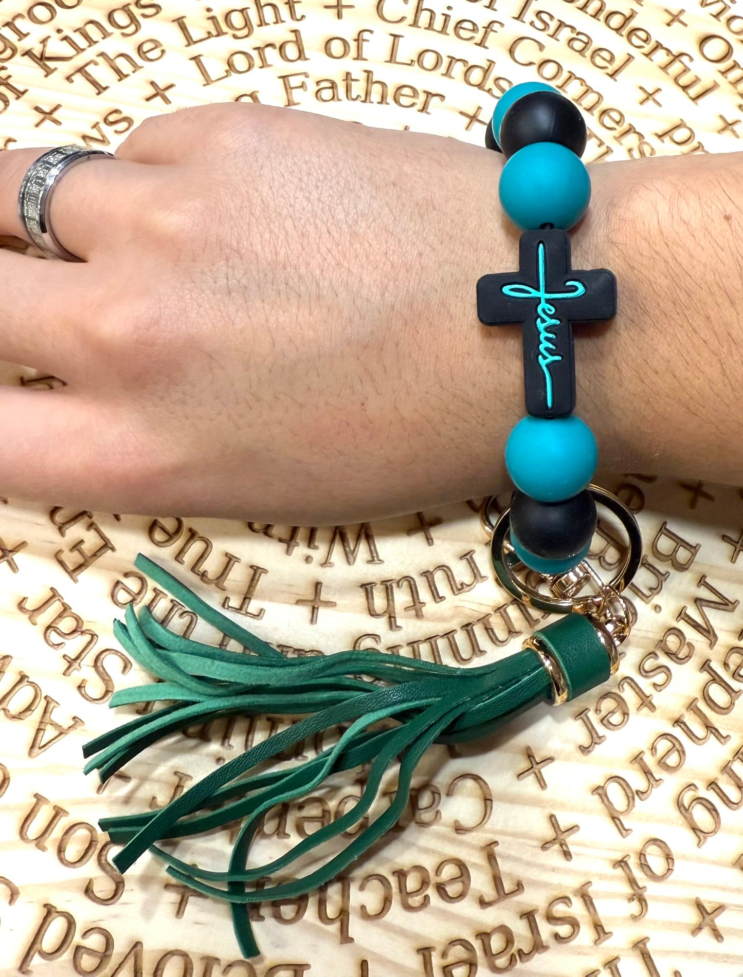 Jesus Silicone Bead Bracelet Keychain