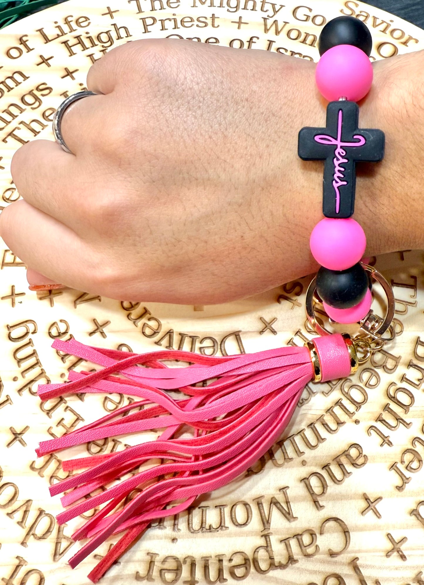 Jesus Silicone Bead Bracelet Keychain