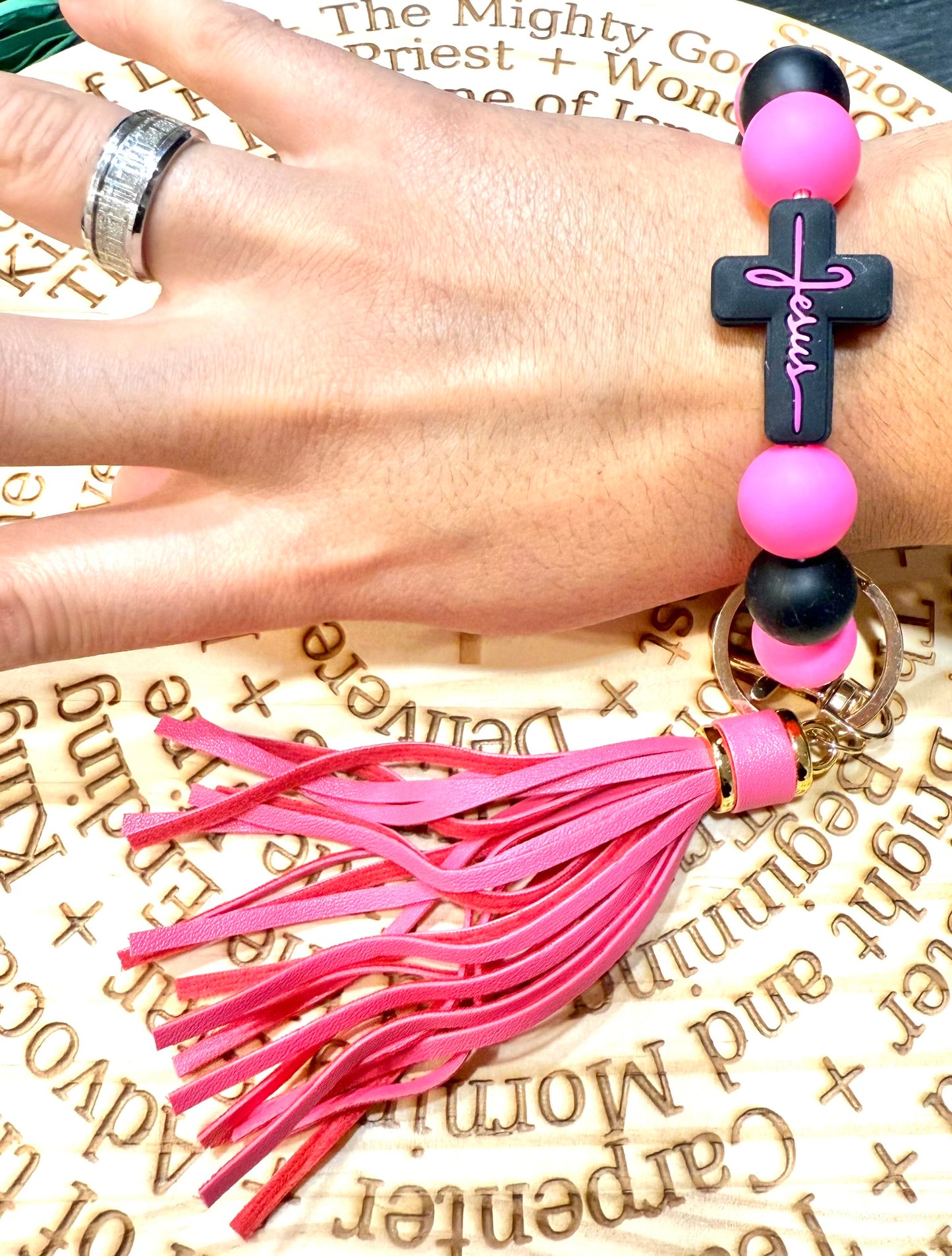 Jesus Silicone Bead Bracelet Keychain