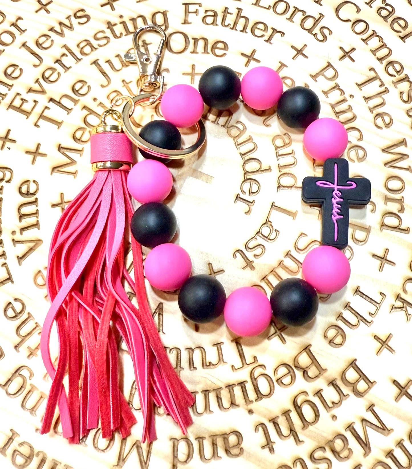 Jesus Silicone Bead Bracelet Keychain