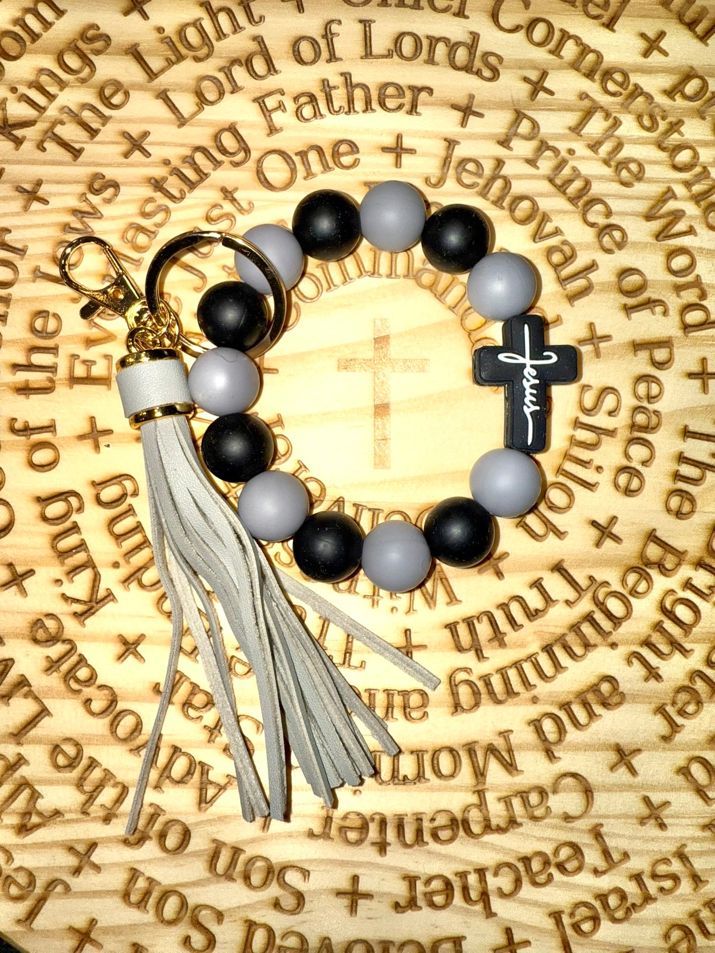 Jesus Silicone Bead Bracelet Keychain