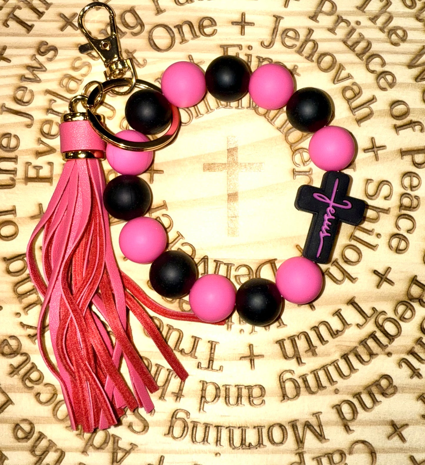Jesus Silicone Bead Bracelet Keychain