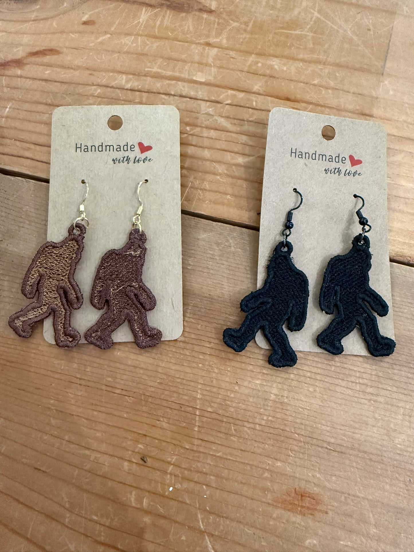Custom Embroidered Yeti Earrings – Lightweight, Playful, Handmade (Brown or Black)