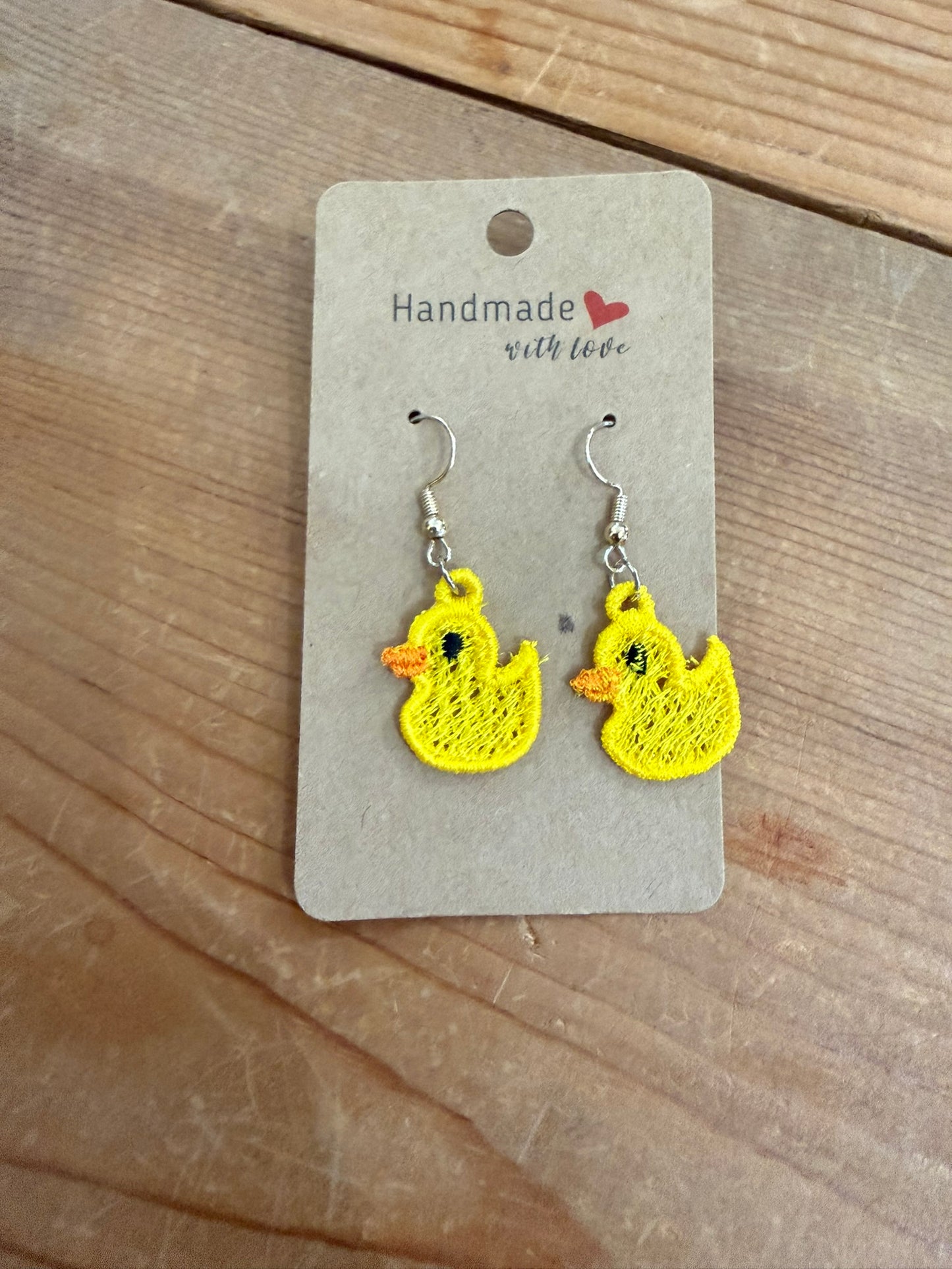 Custom Embroidered Yellow Ducky Earrings – Cute, Lightweight, Handmade