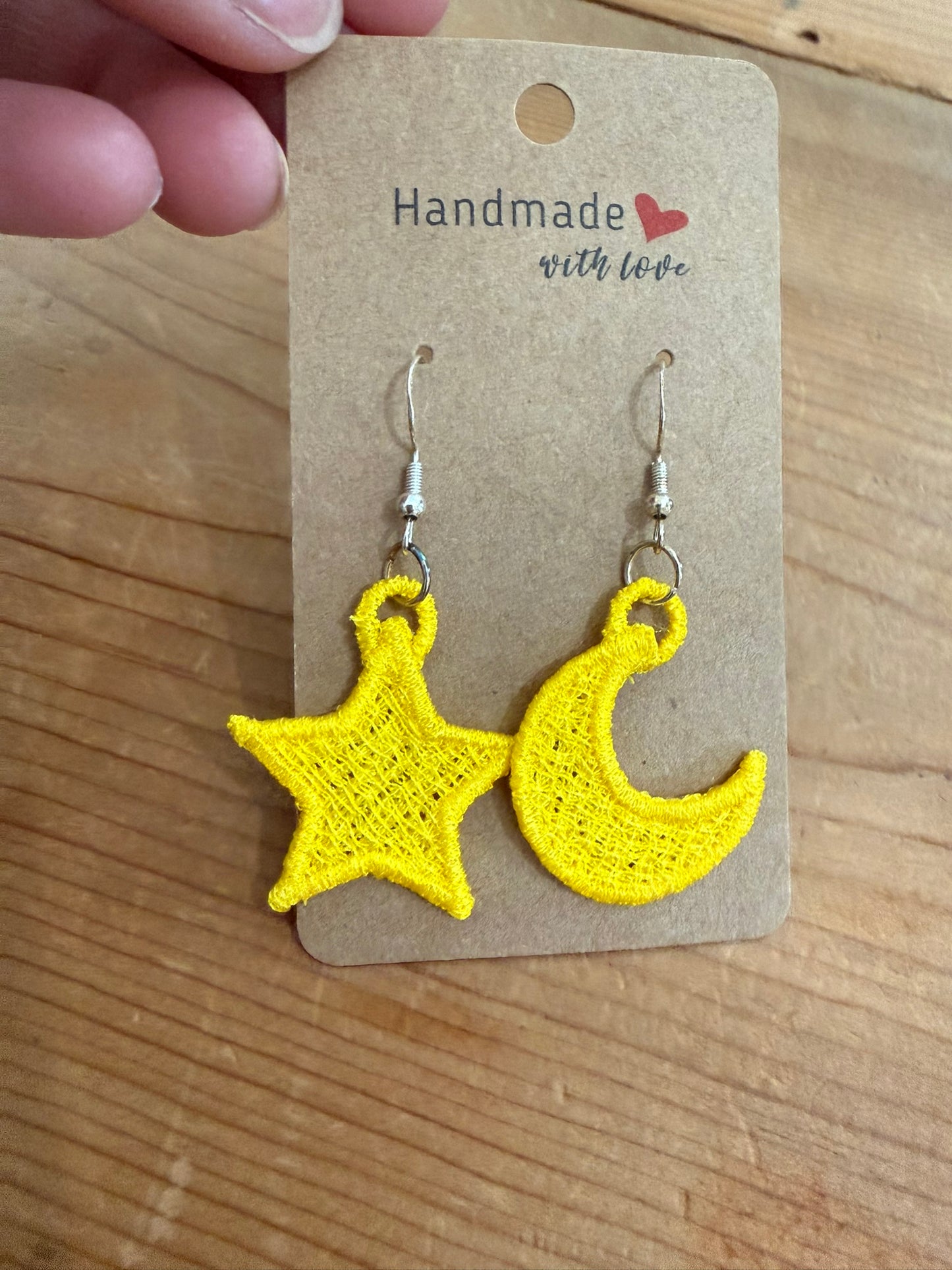 Custom Embroidered Moon & Star Earrings – Celestial, Lightweight, Handmade
