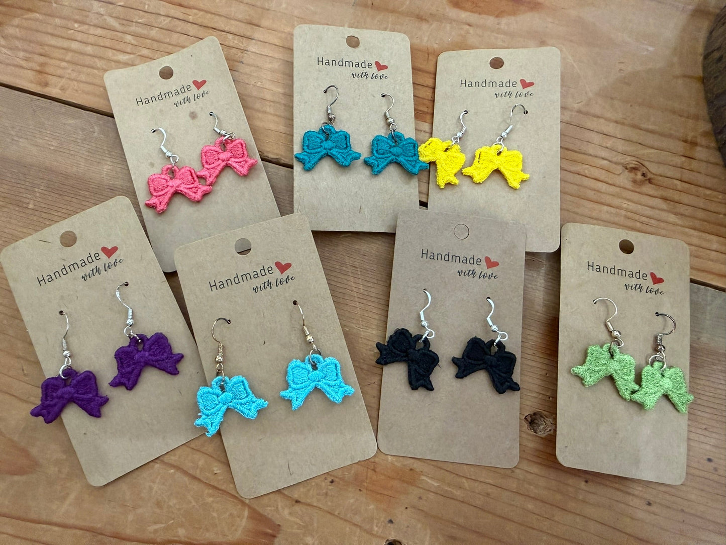 Custom Embroidered Bow Earrings – Cute, Colorful, Lightweight, Handmade