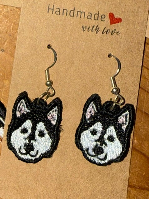 Custom Embroidered Husky Dog Earrings – Cute, Lightweight, Handmade