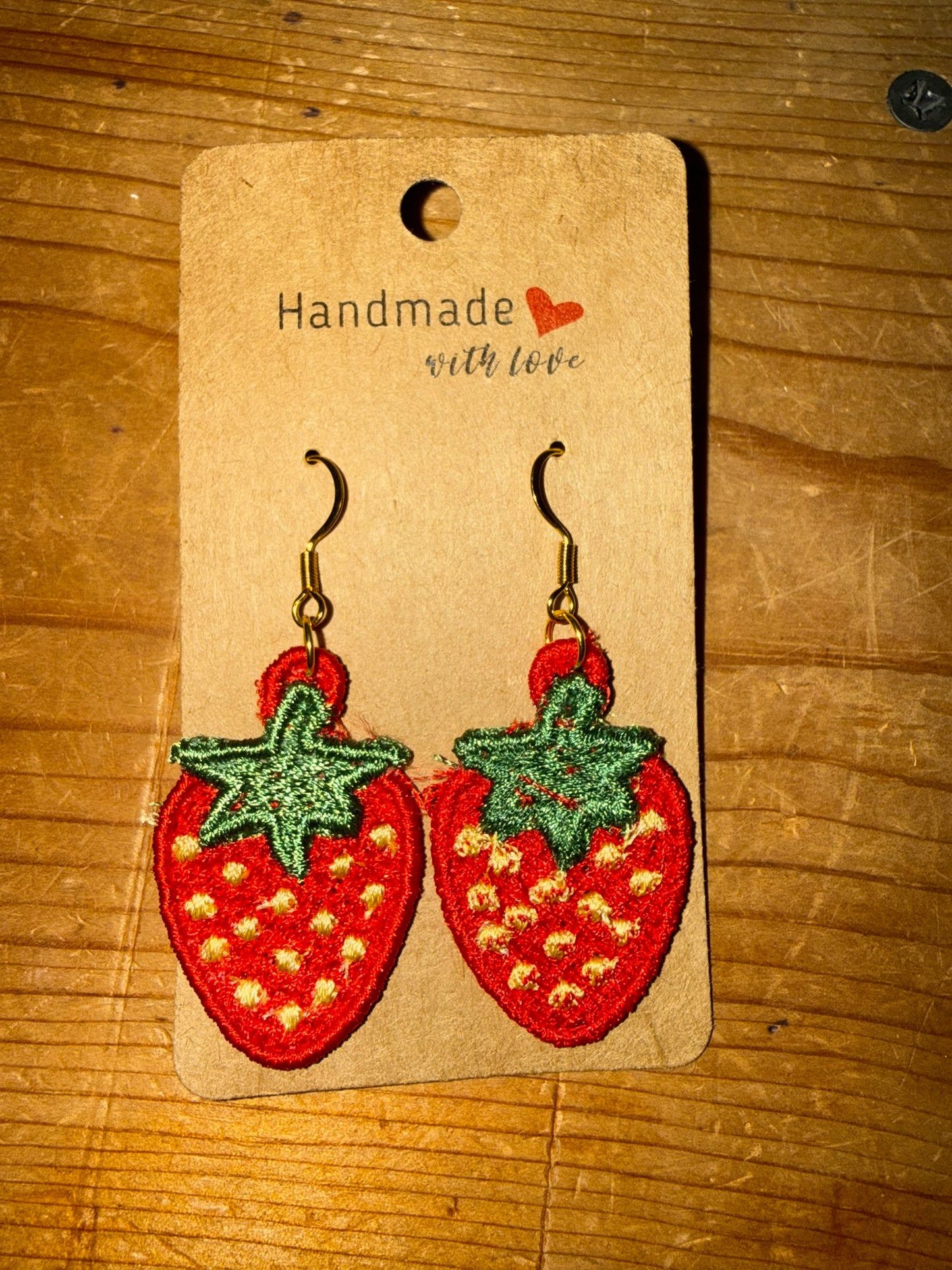Custom Embroidered Strawberry Earrings – Lightweight, Sweet, Handmade