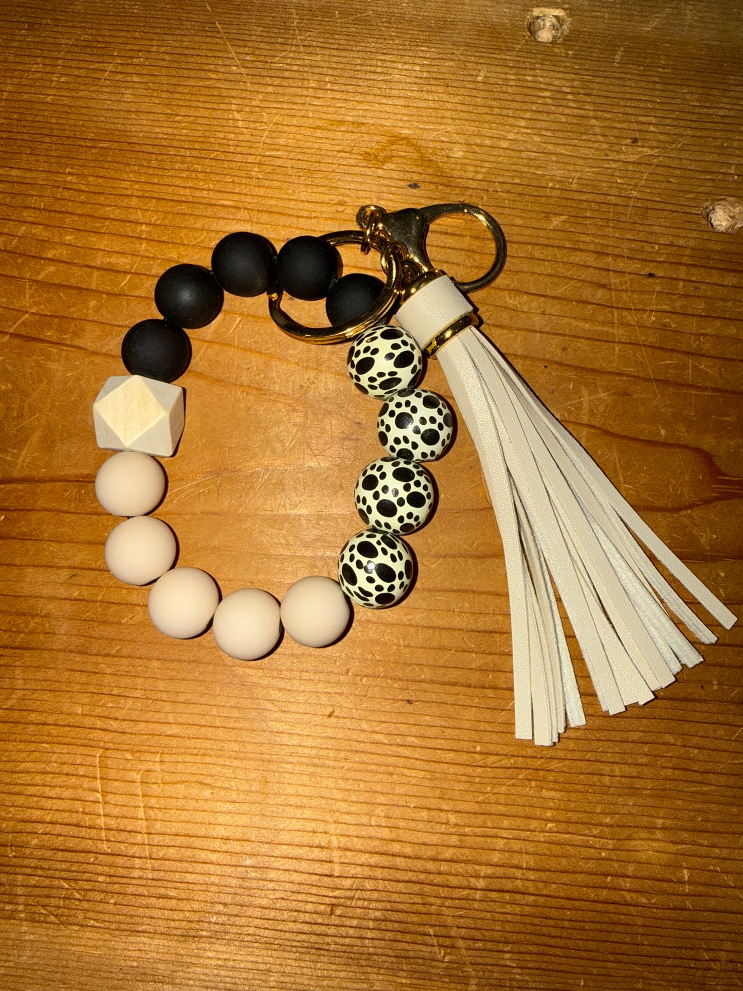 Silicone Leopard Print Bead Keychain Bracelet