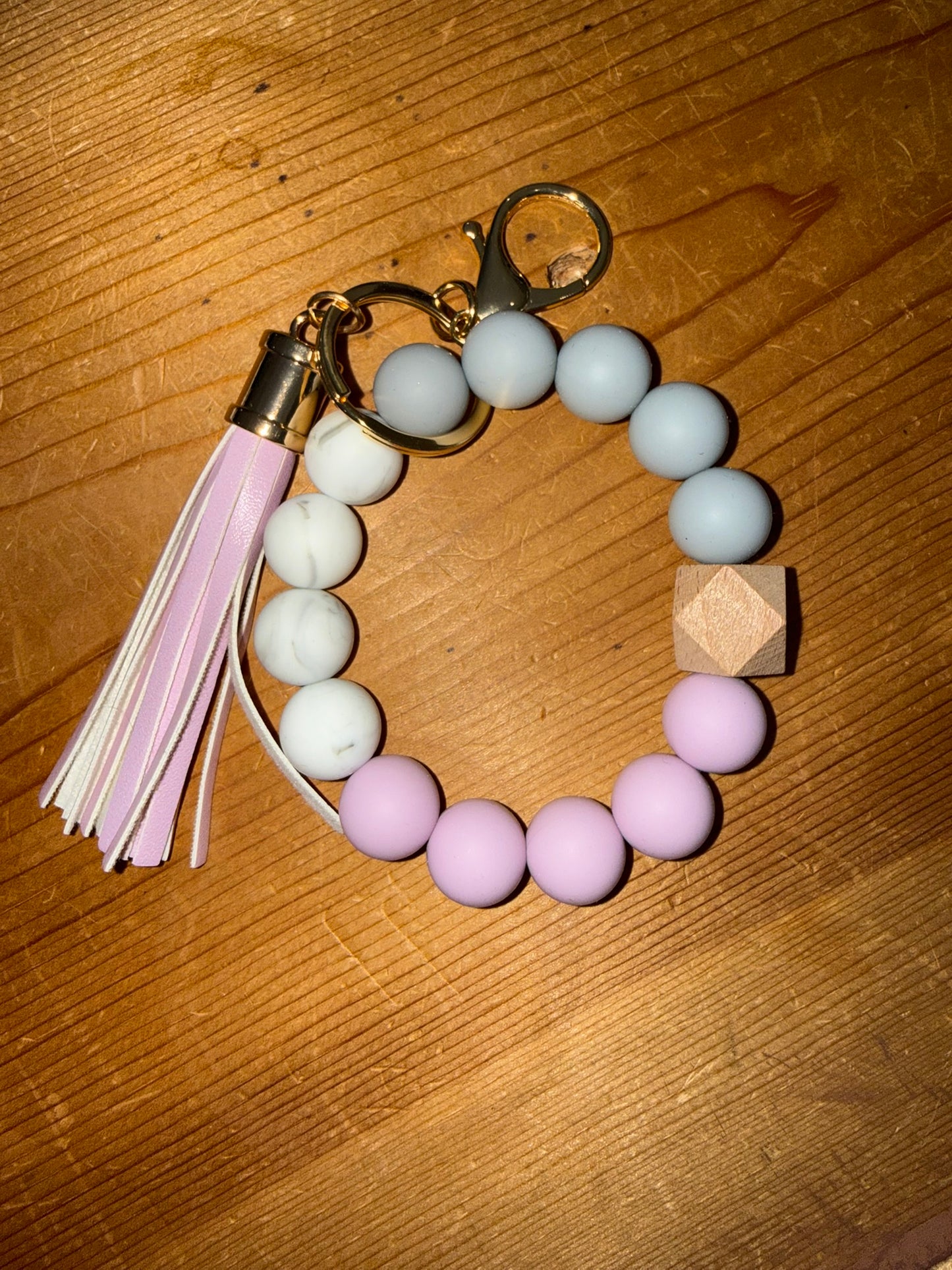Silicone Bead Hexagonal Wood Bead Keychain Bracelet