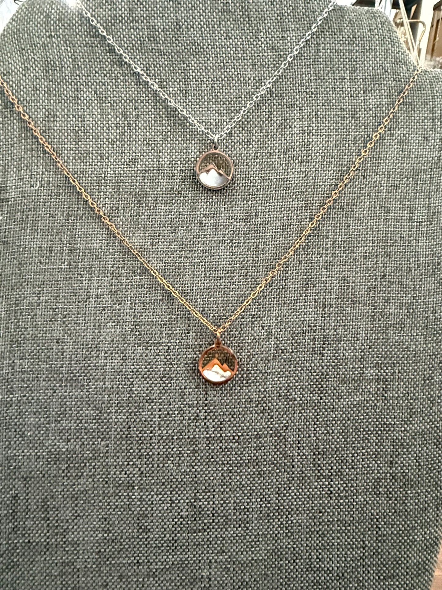 Mustard Seed Mountain Scene Stainless Steel Necklace