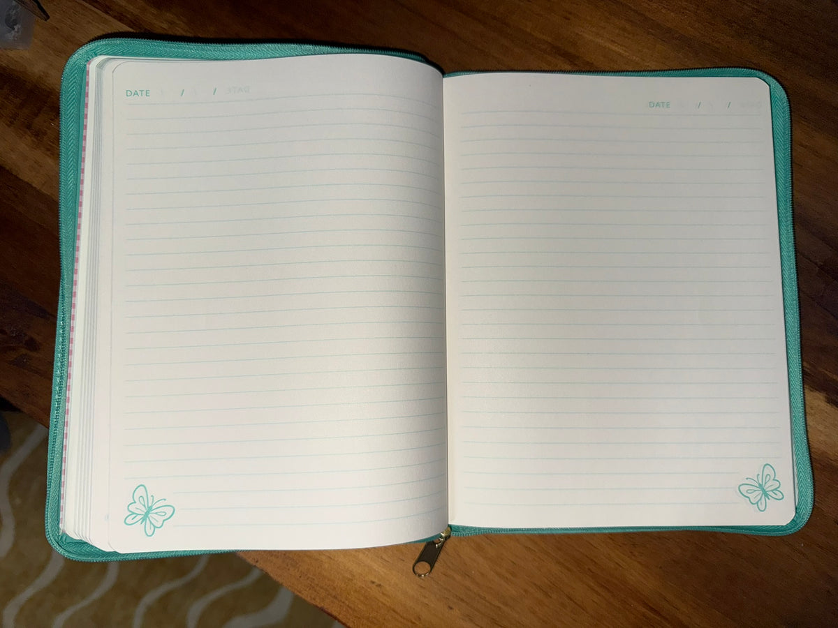 Teal PU Leather Isaiah 41:10 Butterfly Zippered Journal