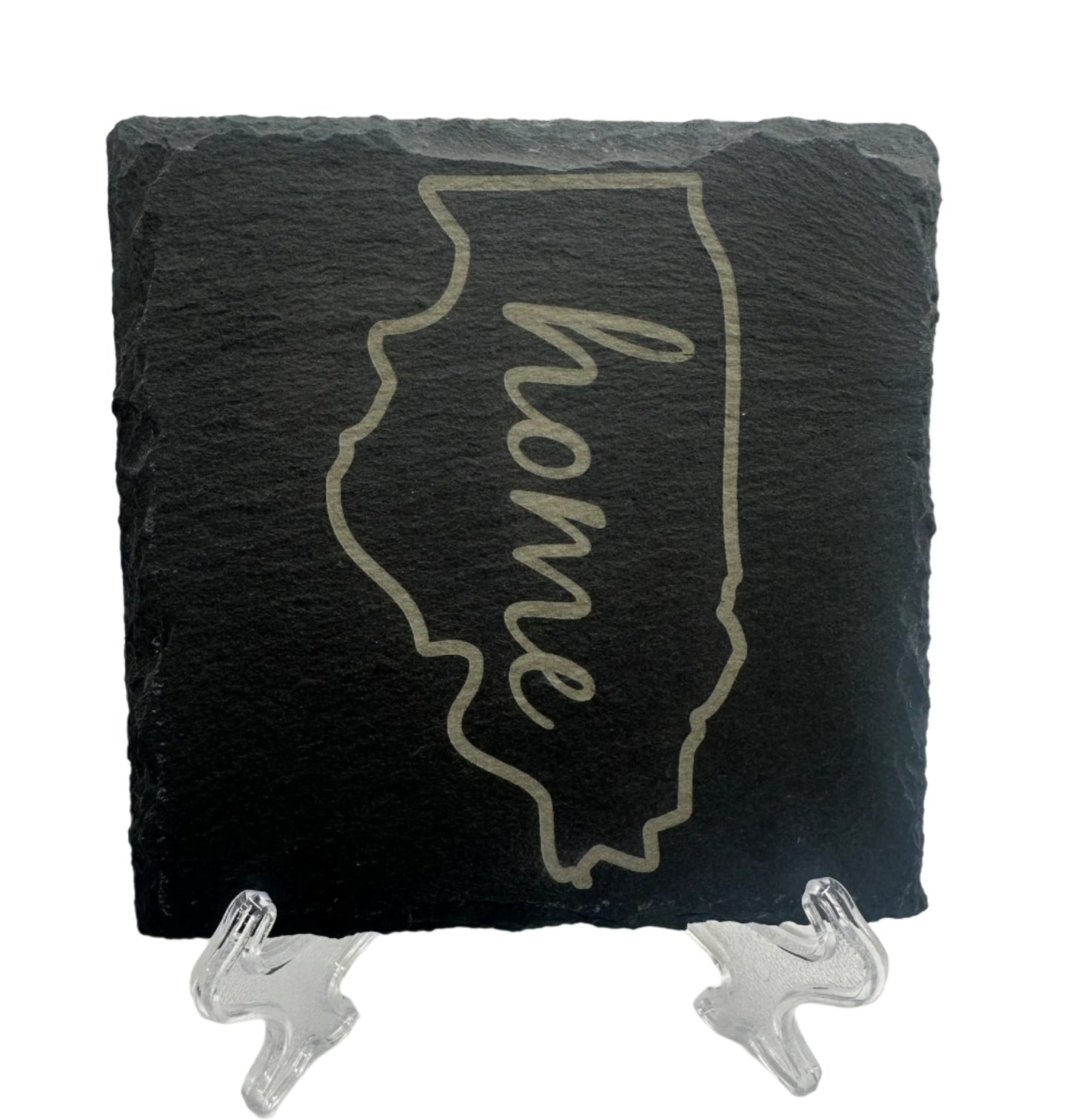Custom Engraved State Slate Coaster Set with Holder