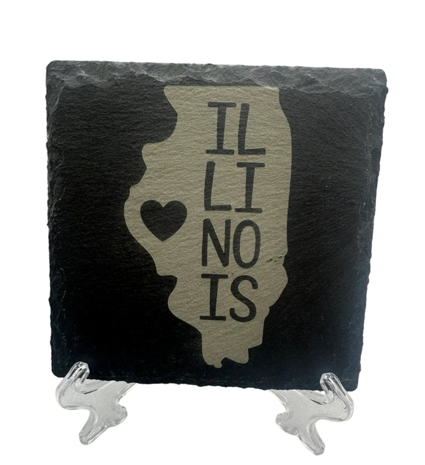 Custom Engraved State Slate Coaster Set with Holder
