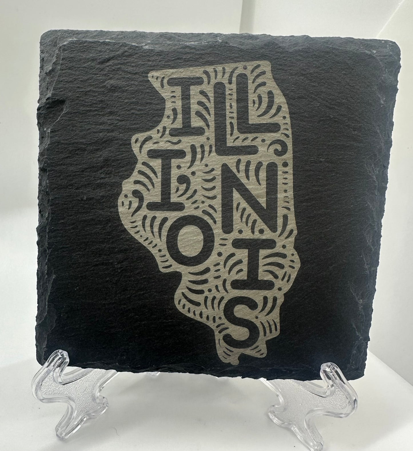 Custom Engraved State Slate Coaster Set with Holder