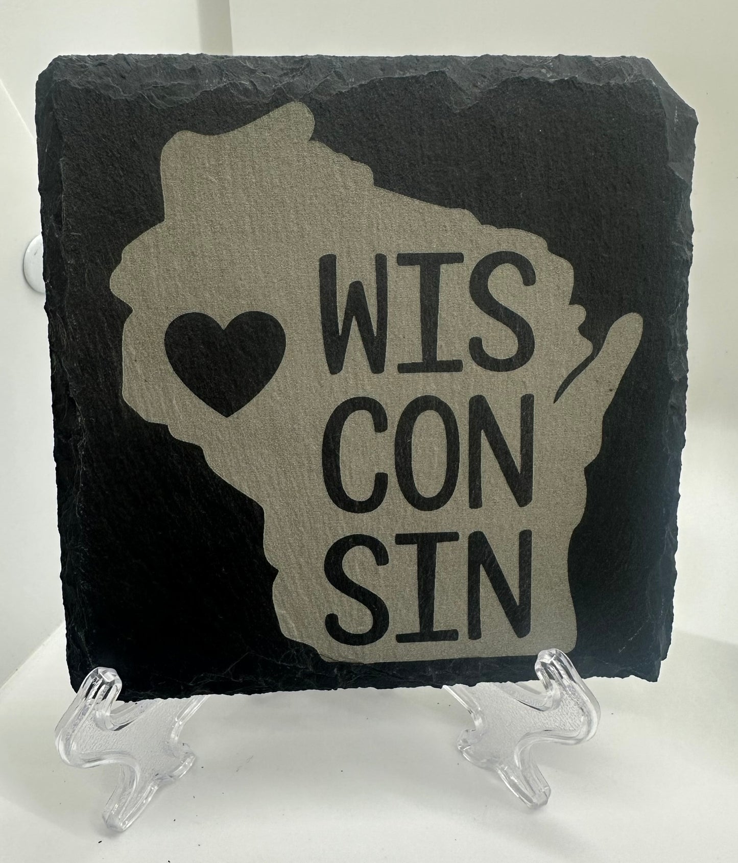 Custom Engraved State Slate Coaster Set with Holder