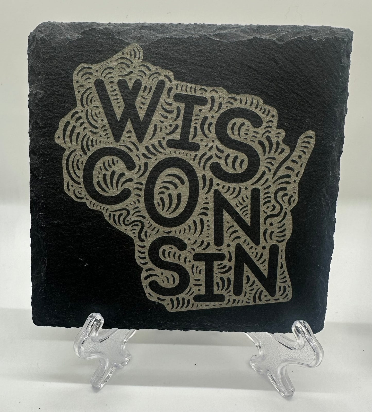 Custom Engraved State Slate Coaster Set with Holder