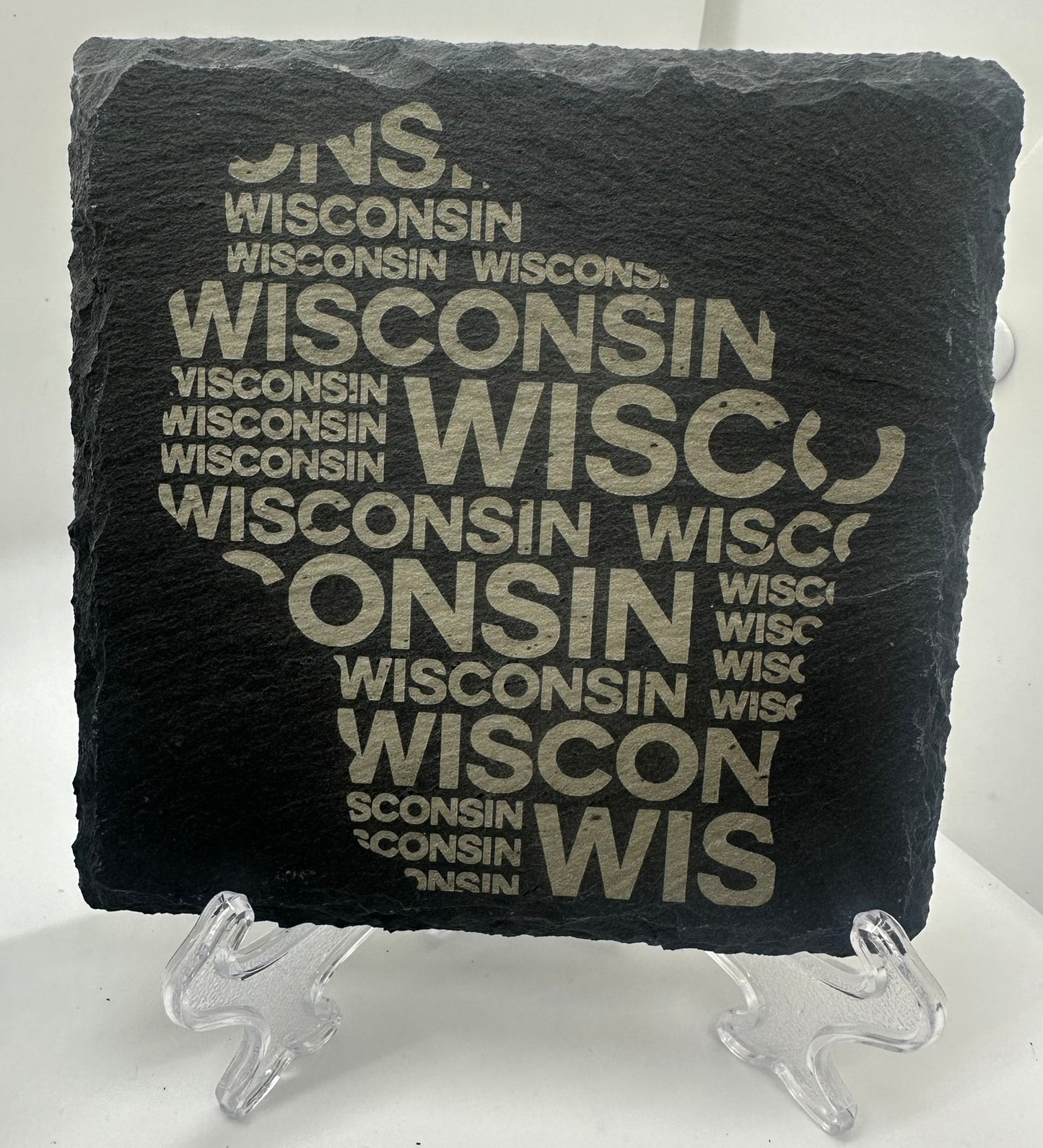Custom Engraved State Slate Coaster Set with Holder