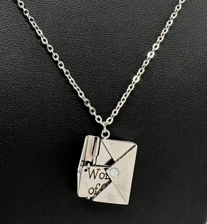 Silver Custom Engraved Stainless Steel Envelope with Letter Necklace