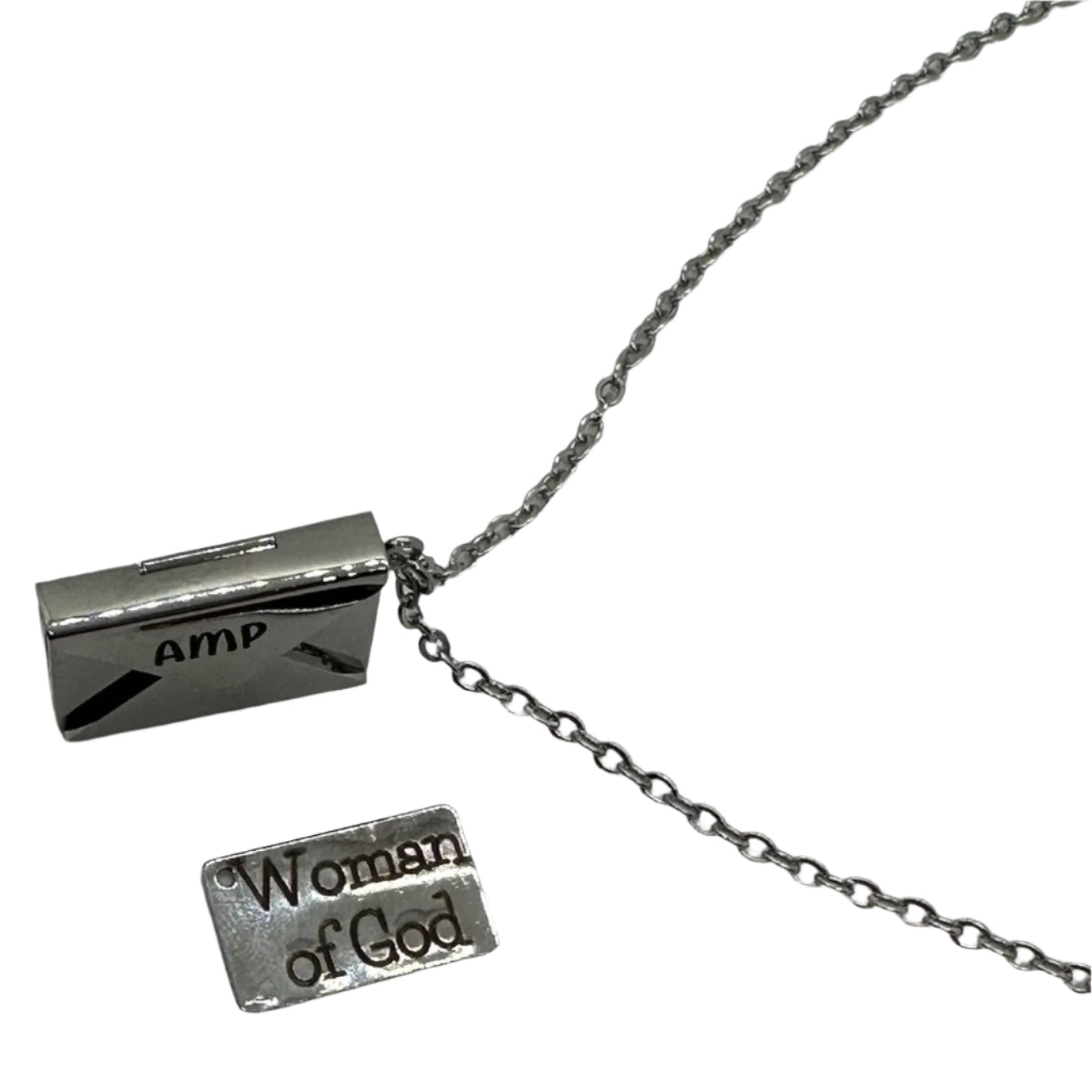 Silver Custom Engraved Stainless Steel Envelope with Letter Necklace