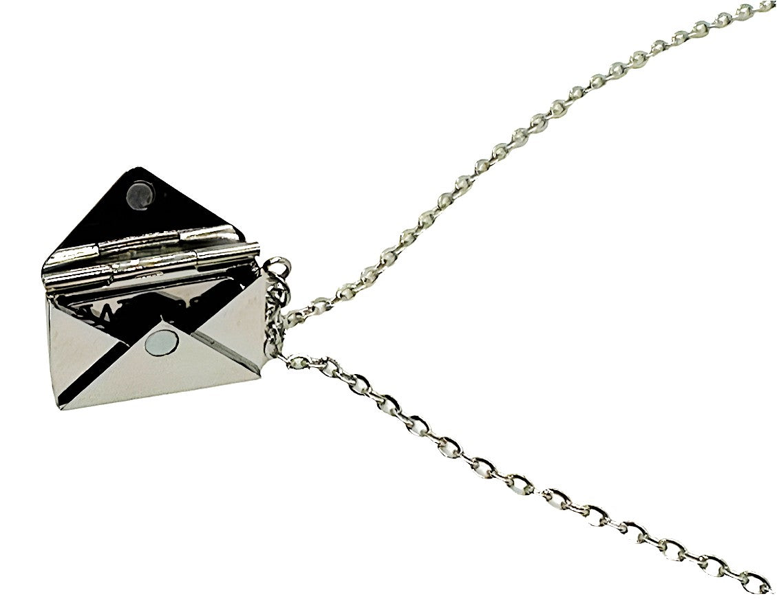 Silver Custom Engraved Stainless Steel Envelope with Letter Necklace