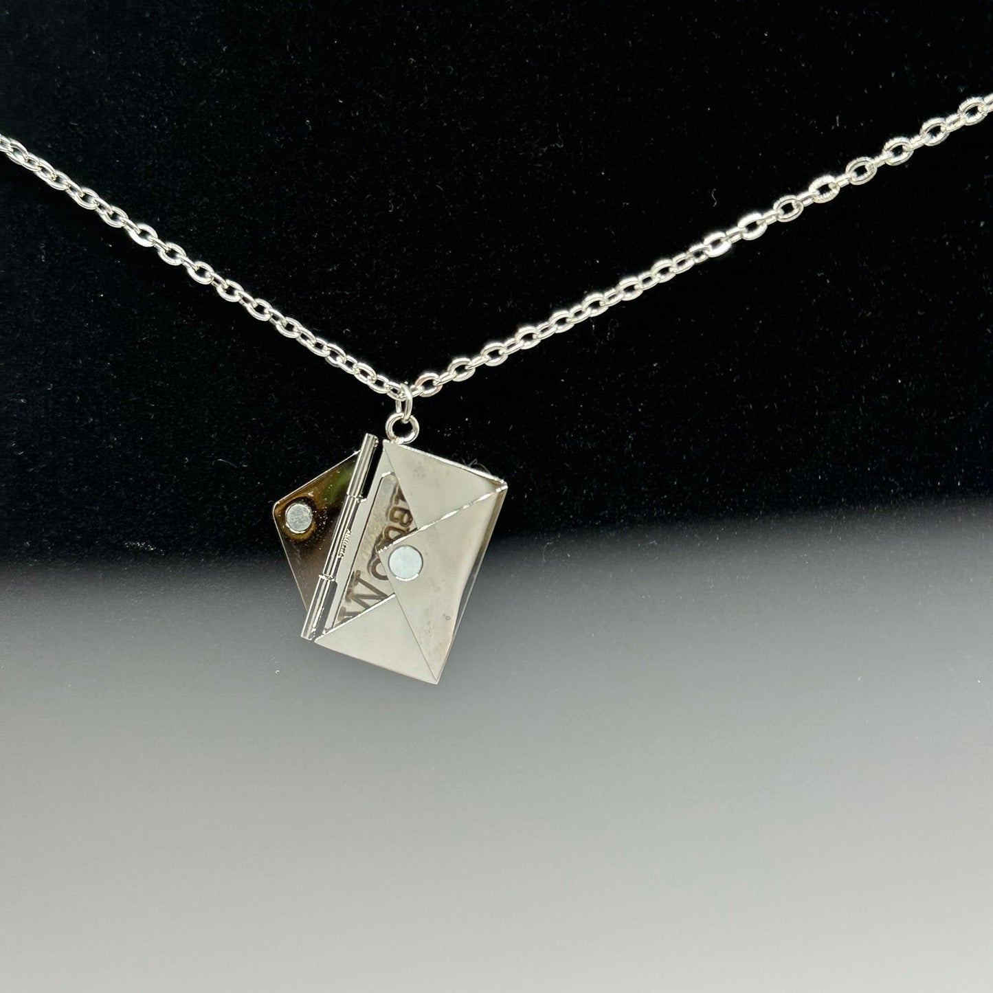 Silver Custom Engraved Stainless Steel Envelope with Letter Necklace