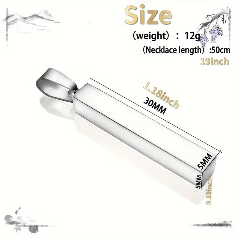 Cute Custom Engraved Stainless Steel Bar Pendant Necklace