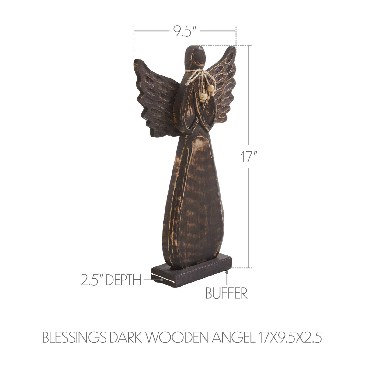 Primitive Carved Wood Angel Figurine with Twine Bow