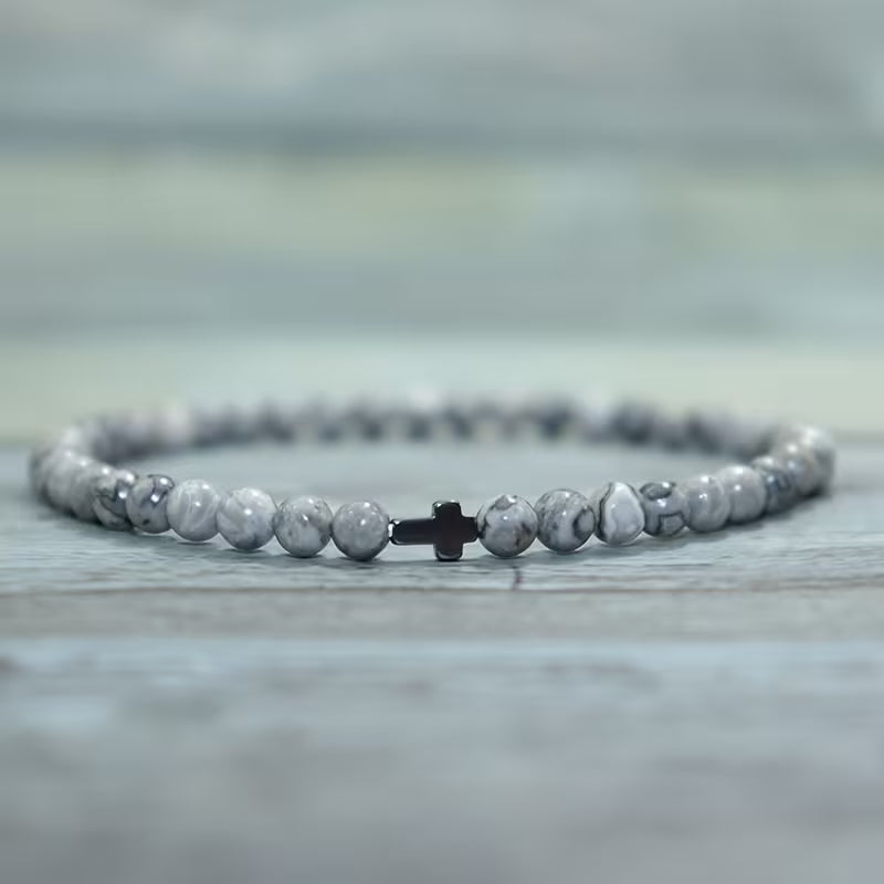 Modest Stone Bead Cross Bracelet