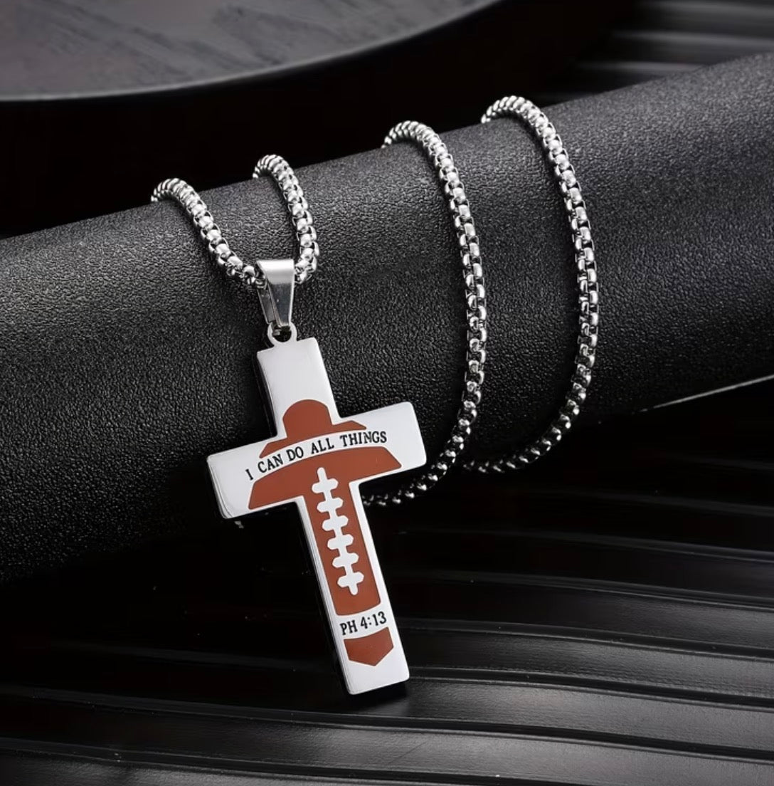 Stainless Steel Sports Scripture Cross Necklace