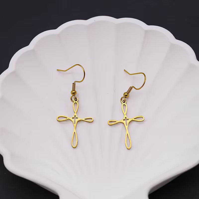 Twisted Cross Stainless Steel Earrings
