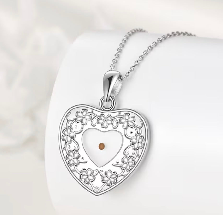 Beautiful Floral Heart Mustard Seed Necklace