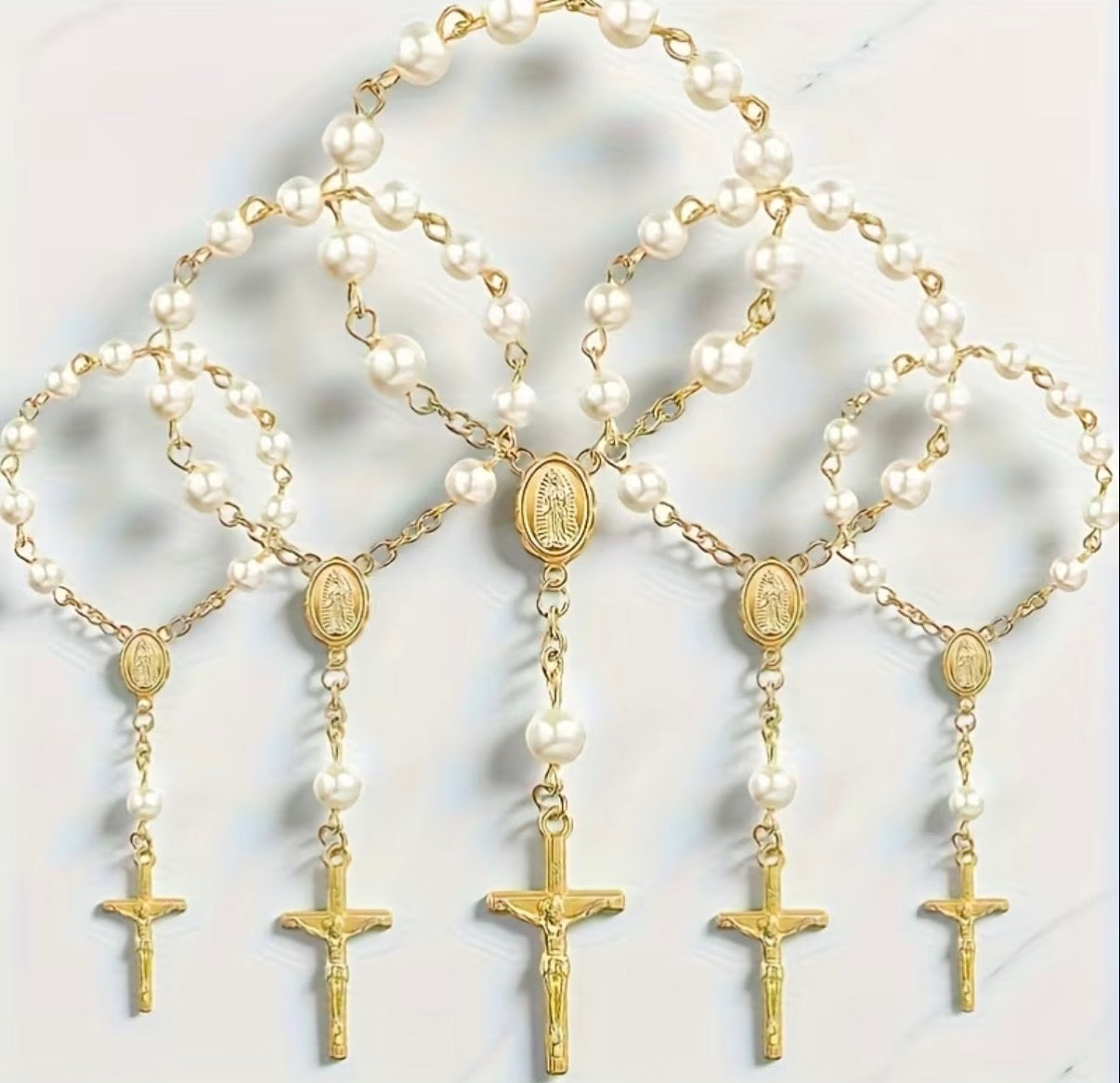 Pearl and Gold Mini Rosary Pocket Charms
