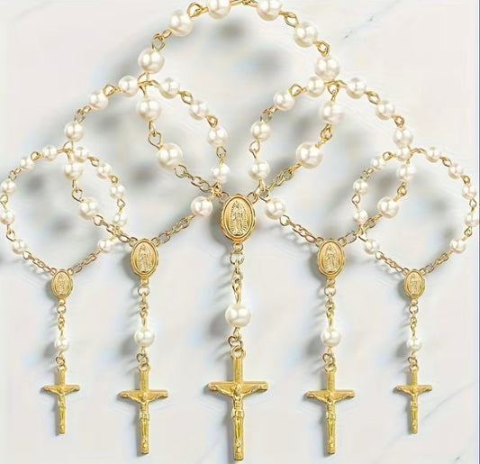 Pearl and Gold Mini Rosary Pocket Charms