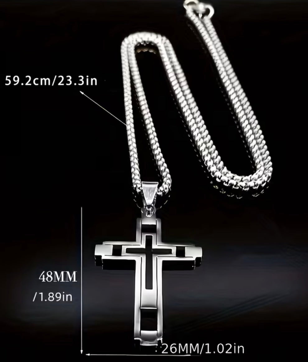 Men’s Stainless Steel Open Double Cross Necklace